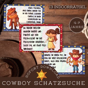 Ready-made cowboy treasure hunt for children&#39;s birthdays / cowgirl scavenger hunt / Wild West party / indoor treasure hunt cowboys / PDF