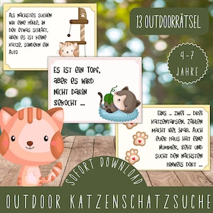 Ready-made outdoor cat treasure hunt / kitten scavenger hunt in the garden / simple outdoor rally / children&#39;s birthday activity PDF