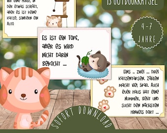 Fertige Outdoor Katzen Schatzsuche / Kätzchen Schnitzeljagd im Garten / Einfache Ralley draußen / Beschäftigung Kindergeburtstag PDF