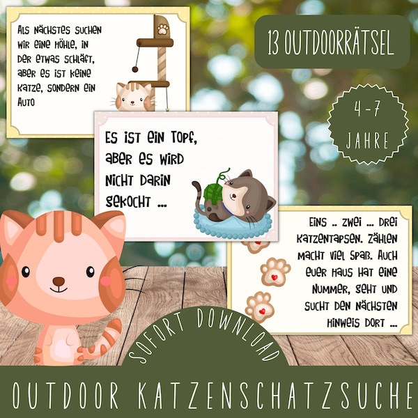 Fertige Outdoor Katzen Schatzsuche / Kätzchen Schnitzeljagd im Garten / Einfache Ralley draußen / Beschäftigung Kindergeburtstag PDF