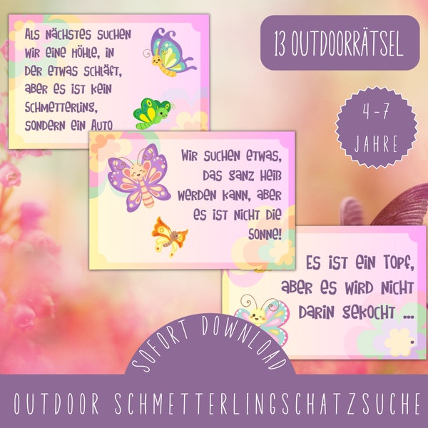 Outdoor Schmetterling Schatzsuche / Schmetterling Schnitzeljagd im Garten / Schmetterlingsschatzsuche / Kinderbeschäftigung draußen / PDF