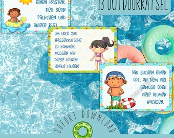 Búsqueda del tesoro en una fiesta en la piscina / Búsqueda del tesoro en una fiesta en el jardín / Búsqueda del tesoro al aire libre / Búsqueda del tesoro en verano en la piscina infantil / Actividad de cumpleaños para niños