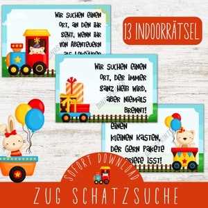 子供の誕生日のための電車の宝探し / 印刷できる電車の運転士の宝探し / 子供の誕生日のアクティビティ / 屋内パズル PDF