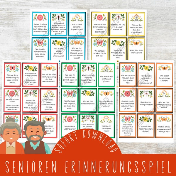 Erinnerungsspiel für Senioren zum Ausdrucken / Oma Erzähl mal / Opa erzähl mal / Spiele mit den Großeltern / Beschäftigung Seniorenheim