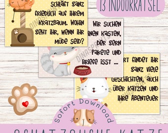 Katzen Schatzsuche zum Ausdrucken Schnitzeljagd Kindergeburtstag Katze Indoor Schatzsuche für den Kindergeburtstag DIY Spiele für Geburtstag