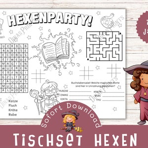 Tischset Hexen Geburtstag zum Ausdrucken / Hexengeburtsag / Zauberer Geburtstag / Kinderbeschäftigung am Geburtstag / Ausmalset