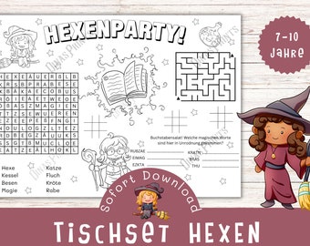 Tischset Hexen Geburtstag zum Ausdrucken / Hexengeburtsag / Zauberer Geburtstag / Kinderbeschäftigung am Geburtstag / Ausmalset