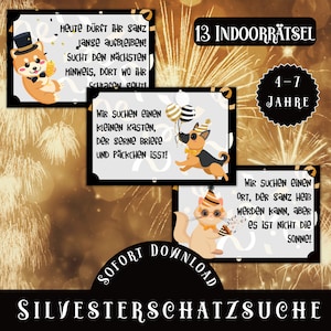 Printable New Year&#39;s Eve Treasure Hunt / New Year&#39;s Eve Scavenger Hunt for Children / Ready-made Indoor Treasure Hunt New Year PDF