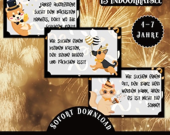 Printable New Year&#39;s Eve Treasure Hunt / New Year&#39;s Eve Scavenger Hunt for Children / Ready-made Indoor Treasure Hunt New Year PDF