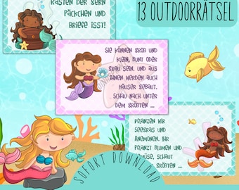 Outdoor mermaid treasure hunt to print / mermaid scavenger hunt in the garden / garden party with children / finished treasure hunt / PDF