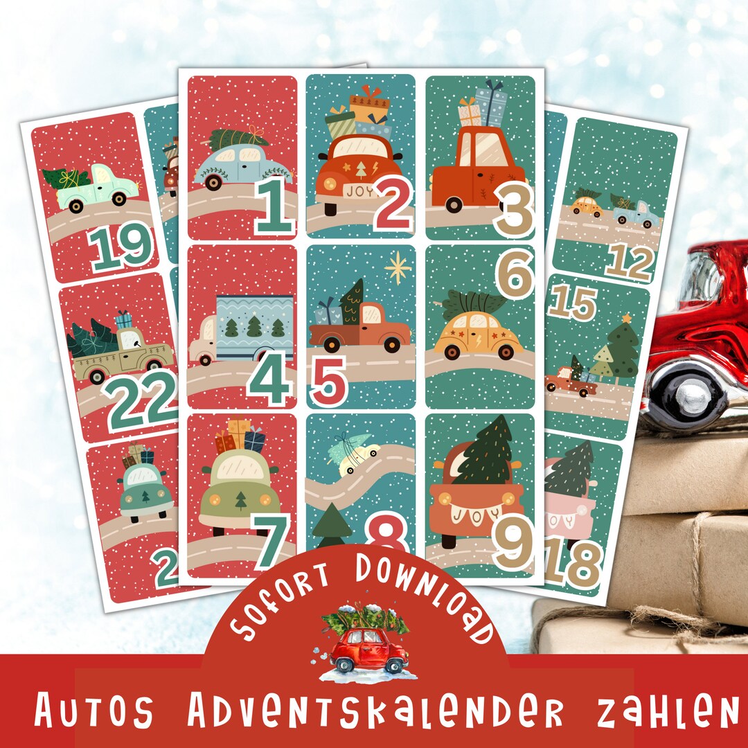 Printable Advent Calendar Numbers Cars / Car Advent Calendar Etsy