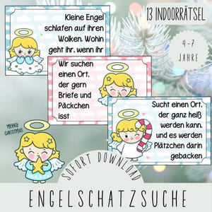 Búsqueda del tesoro de ángeles en interior para imprimir / Búsqueda del tesoro navideña para niños / Actividad infantil en Nochebuena