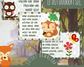 Búsqueda del tesoro en el bosque al aire libre / Búsqueda del tesoro en el bosque para cumpleaños infantiles / Búsqueda del tesoro en el bosque al aire libre para animales del bosque / Cumpleaños infantil en el jardín / PDF
