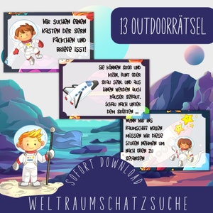 Ausdruckbare Weltraum Schatzsuche / Raumfahrt Schnitzeljagd im Garten / Astronauten Thema Kindergeburstag / fertige Schatzsuche zum Drucken