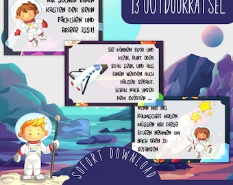 Printable space treasure hunt / space travel scavenger hunt in the garden / astronaut theme children&#39;s birthday party / ready-made treasure hunt to print