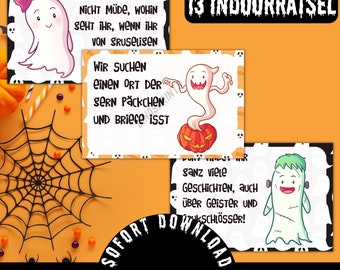 Geister Schatzsuche für den Kindergeburtstag Schnitzeljagd Gespenst Halloweenparty Spiel zum Ausdrucken Kinderbeschäftigung Party Spiel PDF