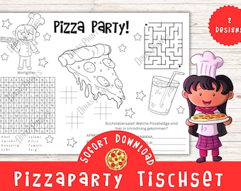 Pizzafeest placemat om af te drukken / kinderactiviteit familiefeest / spelletjes voor kinderverjaardag / verjaardagskleursjabloon / pizza