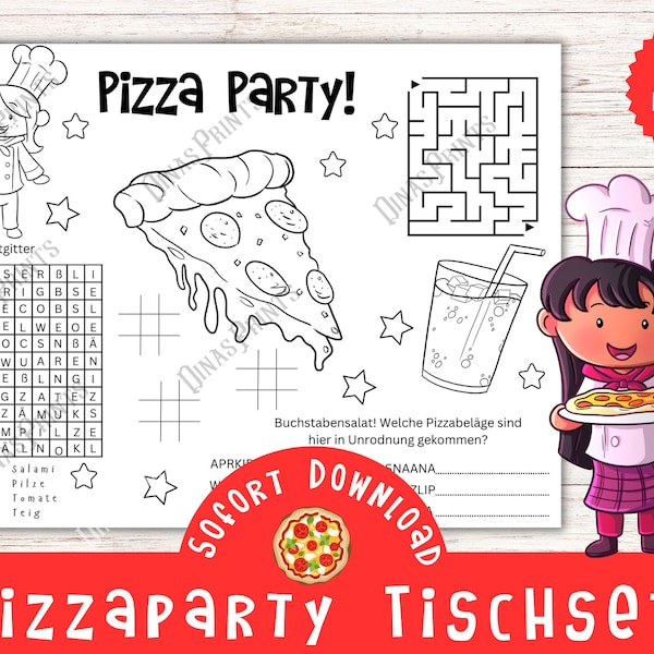 Pizza Party Printable Placemat/Children's Family Celebration/Children's Birthday Games/Birthday Coloring Page/Pizza