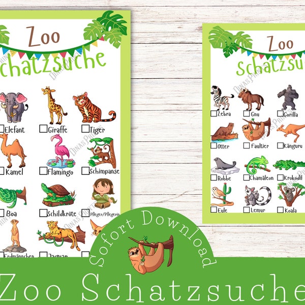 Zooschatzsuche für Kinder Geburtstag im Zoo Kinderbeschäftigung im Zoo Rätsel für Kinder Schnitzeljagd Tiere Suchspiel für Grundschulkinder