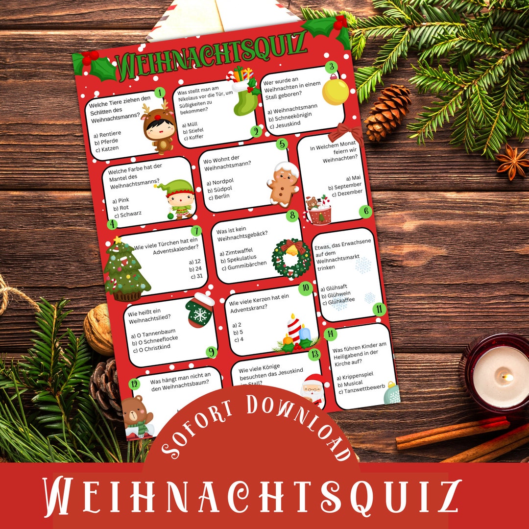  Christmas Quiz to Print / Christmas Puzzles for Children / Christmas Motiv 