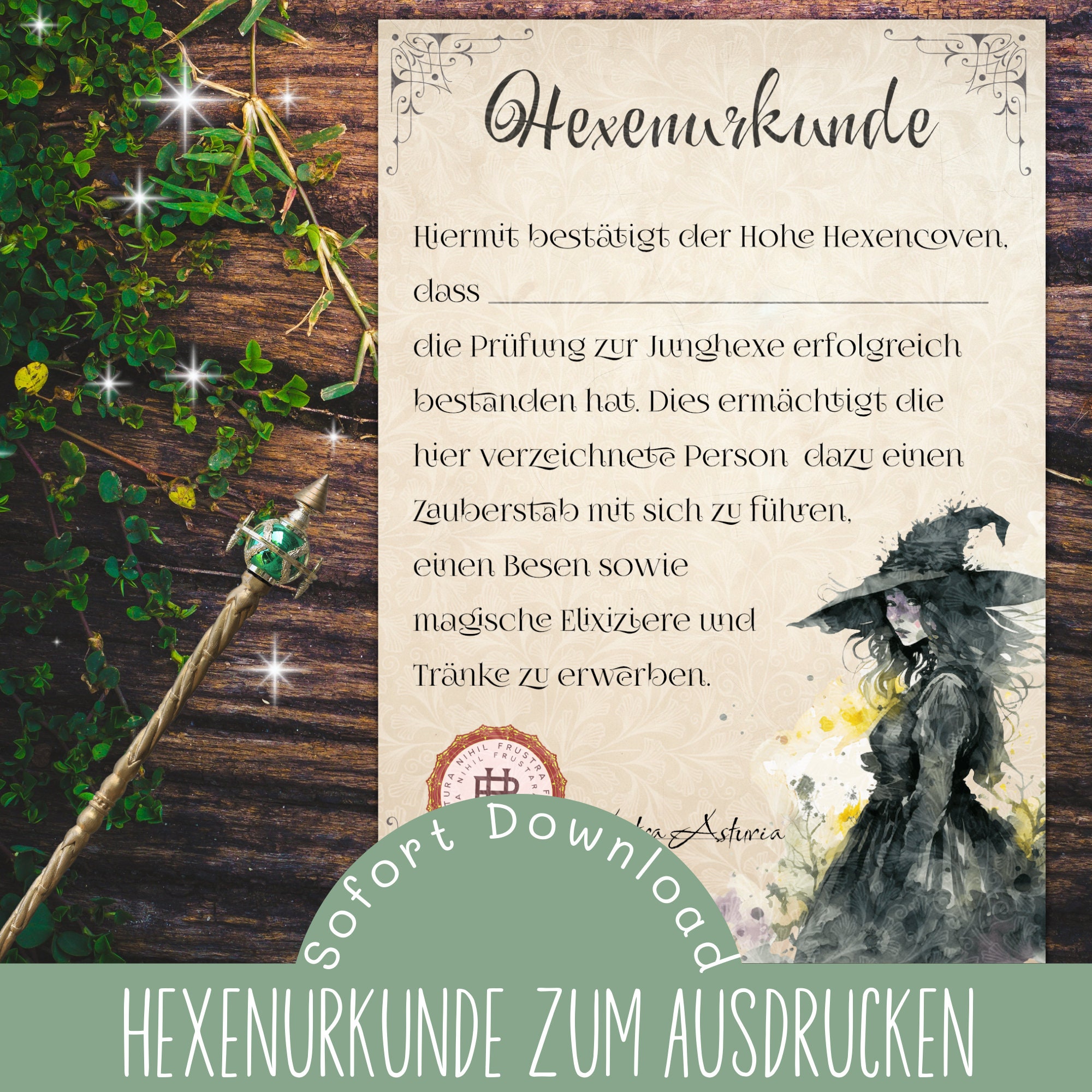 Hexenurkunde zum Ausdrucken / Hexe Kindergeburtstag Urkunde / Magisches