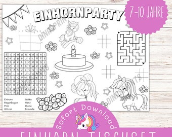 Unicorn placemat to print / Unicorn placemat for children's birthday / Children's activity birthday party / Against boredom