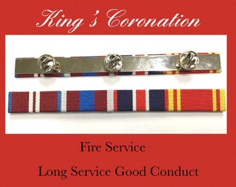 Kings Coronation + Queens Jubilee Ribbons & Fire Service Long Service Good Conduct Ribbon Bar Medal Bar