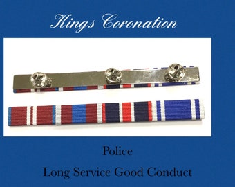 Kings Coronation + Queens Jubilee Ribbons & Police Long Service Good Conduct Ribbon Bar Medal Bar