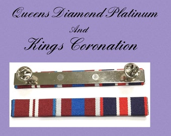 Kings Coronation & Queens Diamond Platinum Jubilee Ribbon Bar Medal Bar