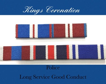 Kings Coronation Medal Ribbon Bar + Gold-Diamond-Platinum-Kings Coronation and Police Long Service Good Conduct Ribbon Bar