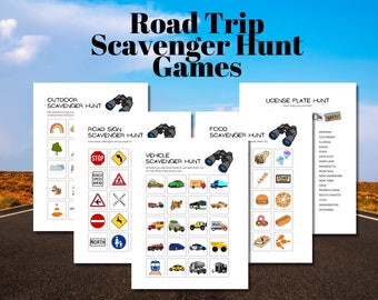 Road Trip Scavenger Hunt, afdrukbare reisspellen voor kinderen en gezinnen, Instant PDF digitale download