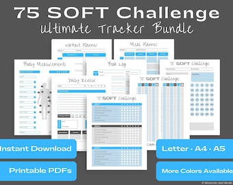 75 Soft Challenge Tracker Bundle | 75 Soft Printable Tracker | Weight loss and Fitness Journal | Habit Tracker | PDF Letter A4 A5