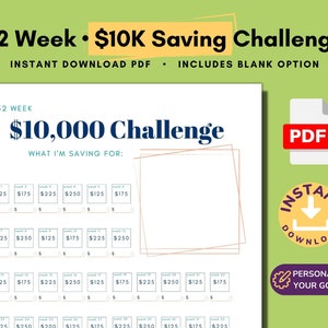 10K Savings Challenge Printable - 52 Week Savings Tracker Including Pre-Filled and Blank Savings Goal Sheets - Instant Download PDF (Blue)