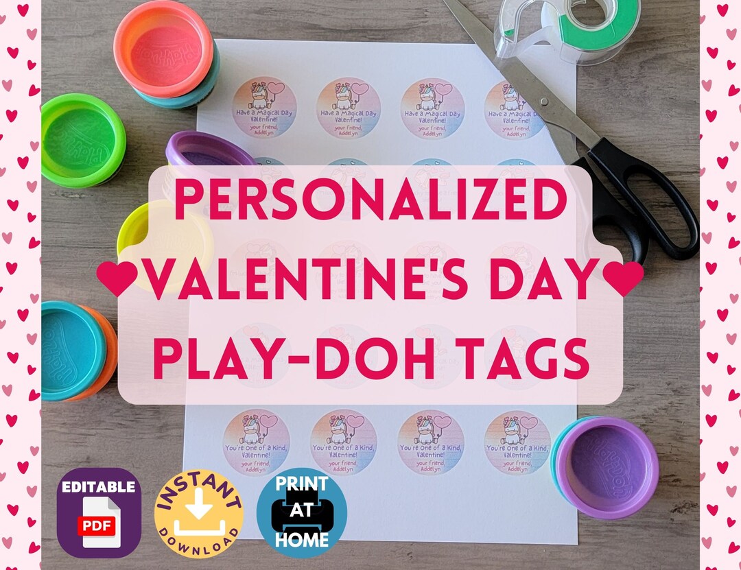 Play Doh Valentine's Day Tag, Personalized Printable Play Doh Label ...