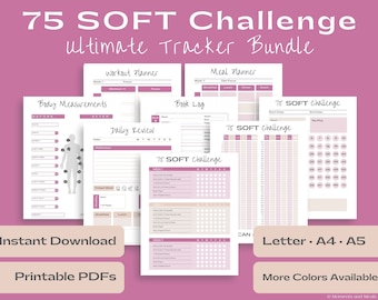 75 Soft Challenge Tracker Bundle | 75 Day Printable Tracker for Weight Loss, Exercise,  and Healthy Habits (Pink and Beige)