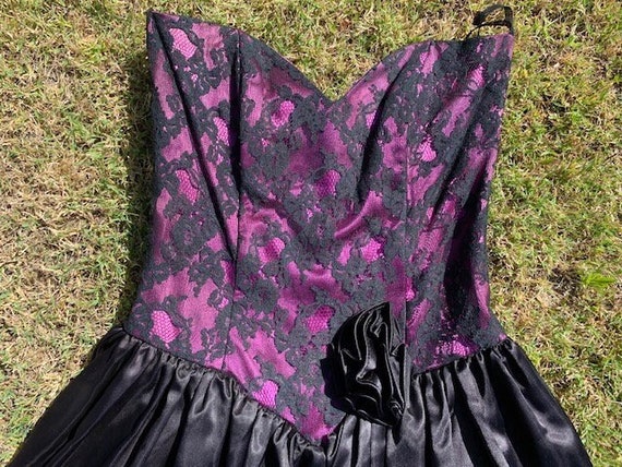 1980's Vintage Gunne sax Dress Purple black lace … - image 1