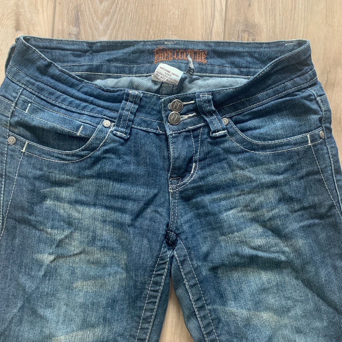 Y2k Low Rise Embellished Iron Cross Jeans Etsy