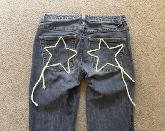 Y2k Low Rise Boot cut / sz 8 / Upcycled Embellished Pockets / y2k Gap low rise jeans