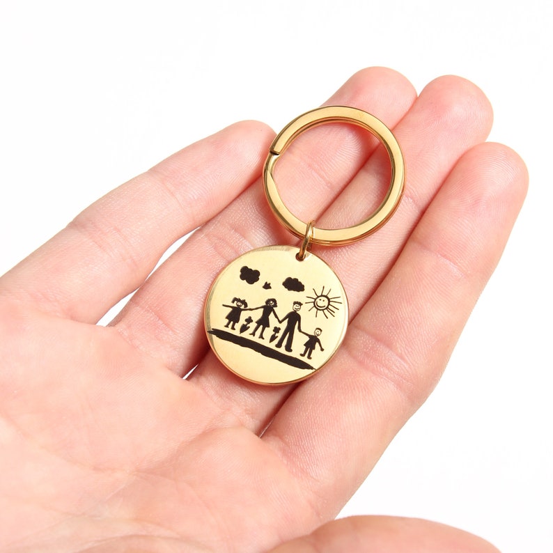 Actual Kids Drawing Keychain, Personalized Drawing Keyring, Kid's Handwriting Keychain, Childs Drawing Keyring image 3