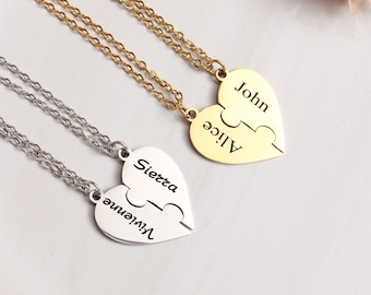 Collar personalizado de conjunto de corazones divididos, collar de mejores amigos, conjunto de collar de pareja, collar de amistad, collar Bff