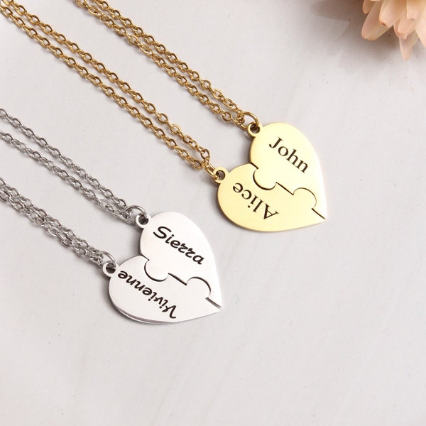 Personalized Split Hearts Set Necklace, Best Friends Necklace, Couple Necklace Set, Friendship Necklace,  Bff Necklace