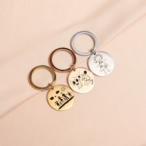 Actual Kids Drawing Keychain, Personalized Drawing Keyring, Kid&#39;s Handwriting Keychain, Child’s Drawing Keyring