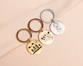 Actual Kids Drawing Keychain, Personalized Drawing Keyring, Kid's Handwriting Keychain, Child’s Drawing Keyring