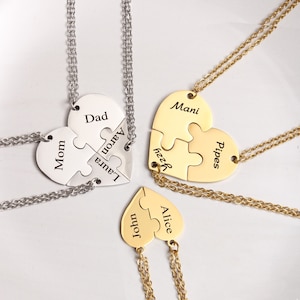 Custom Heart Puzzle Necklace, Personalized Puzzle Piece Necklace Family Pendant, Friendship Necklace, Bff Necklace image 1