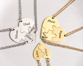 Collana puzzle cuore personalizzato, collana pezzo puzzle personalizzato Ciondolo famiglia, collana dell'amicizia, collana Bff