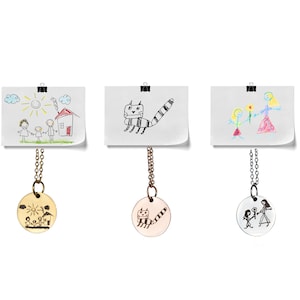 Actual Kids Drawing Necklace, Personalized Drawing Necklace, Kid&#39;s Handwriting Necklace, Child’s Drawing Necklace