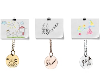 Actual Kids Drawing Necklace, Personalized Drawing Necklace, Kid's Handwriting Necklace, Child’s Drawing Necklace