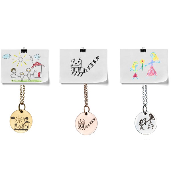 Actual Kids Drawing Necklace, Personalized Drawing Necklace, Kid's Handwriting Necklace, Child’s Drawing Necklace