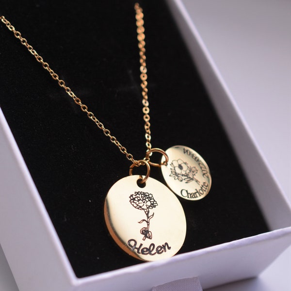 Collier de fleurs de naissance personnalisé, collier initial personnalisé, cadeau de fleur de naissance, cadeau d’anniversaire pour elle, collier de nom de fleur