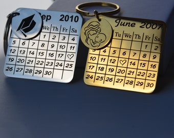 Personalized Calendar keychain, Engraved Special Date Keyring, Custom Date Save Key Chain, Double Side Engraved Gift